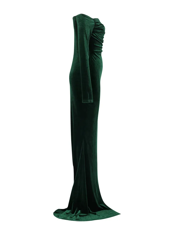 Off Shoulder Velvet Split Maxi Dress