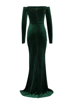 Off Shoulder Velvet Split Maxi Dress