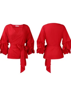 Off-Shoulder Puff Sleeve V-Neck Blouse