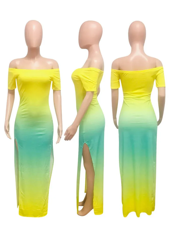 Off-Shoulder Side Slit Bandage Cocktail Party Maxi Dress