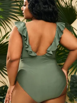 One Piece Sleevelesss Ruffle Bodycon Swimsuit