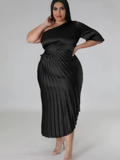 One Shoulder Lace Up Ruched Maxi Dress