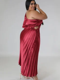 One Shoulder Lace Up Ruched Maxi Dress