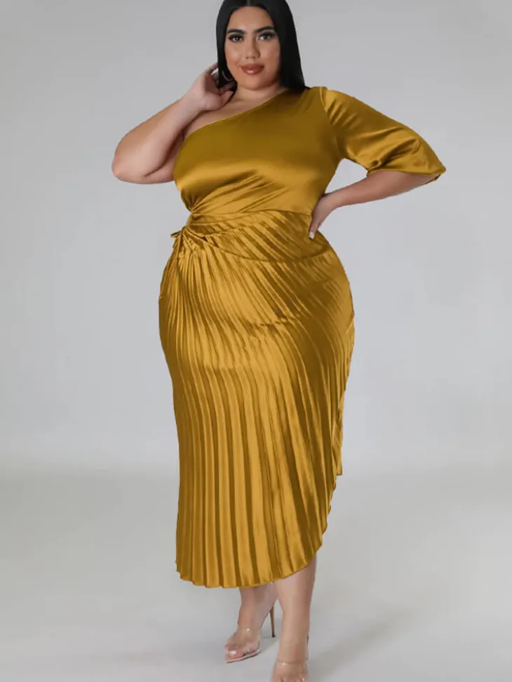 One Shoulder Lace Up Ruched Maxi Dress