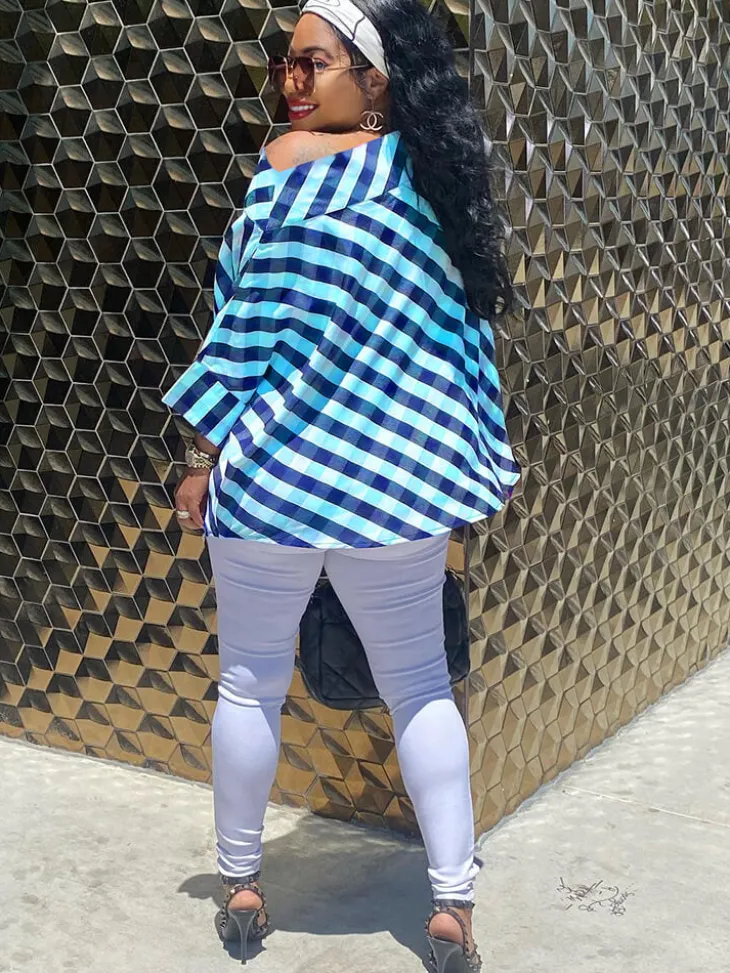 One Shoulder Plaid Print Bodycon Top