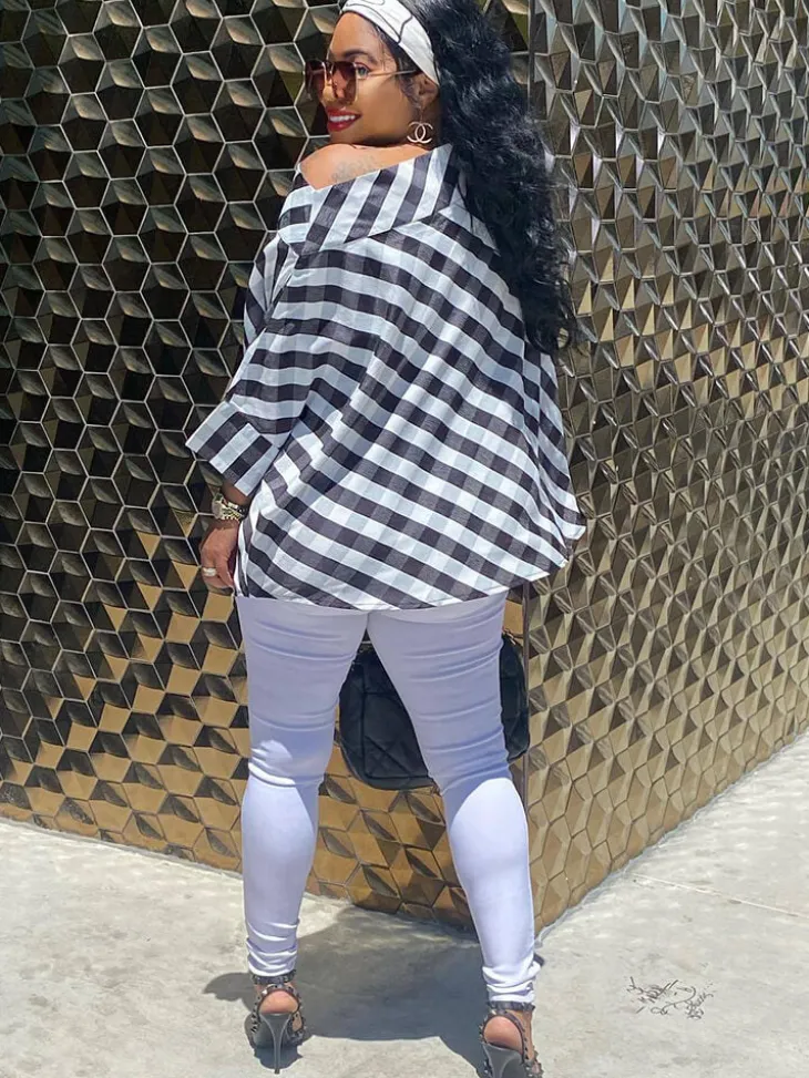 One Shoulder Plaid Print Bodycon Top