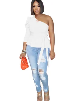 One Shoulder Ruffle Sleeveless Pullover Top