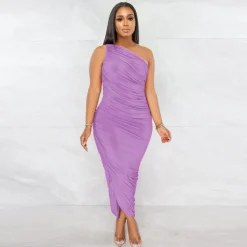 One Shoulder Sleeveless Backless Ruched Maxi Dress