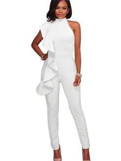 One Shoulder Sleeveless Ruffle Bodycon Jumpsuit