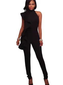 One Shoulder Sleeveless Ruffle Bodycon Jumpsuit