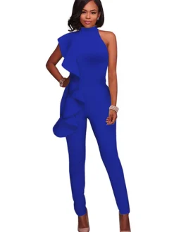 One Shoulder Sleeveless Ruffle Bodycon Jumpsuit