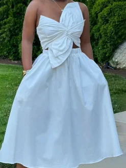 One-Shoulder Ruched Petal Cutout Dress