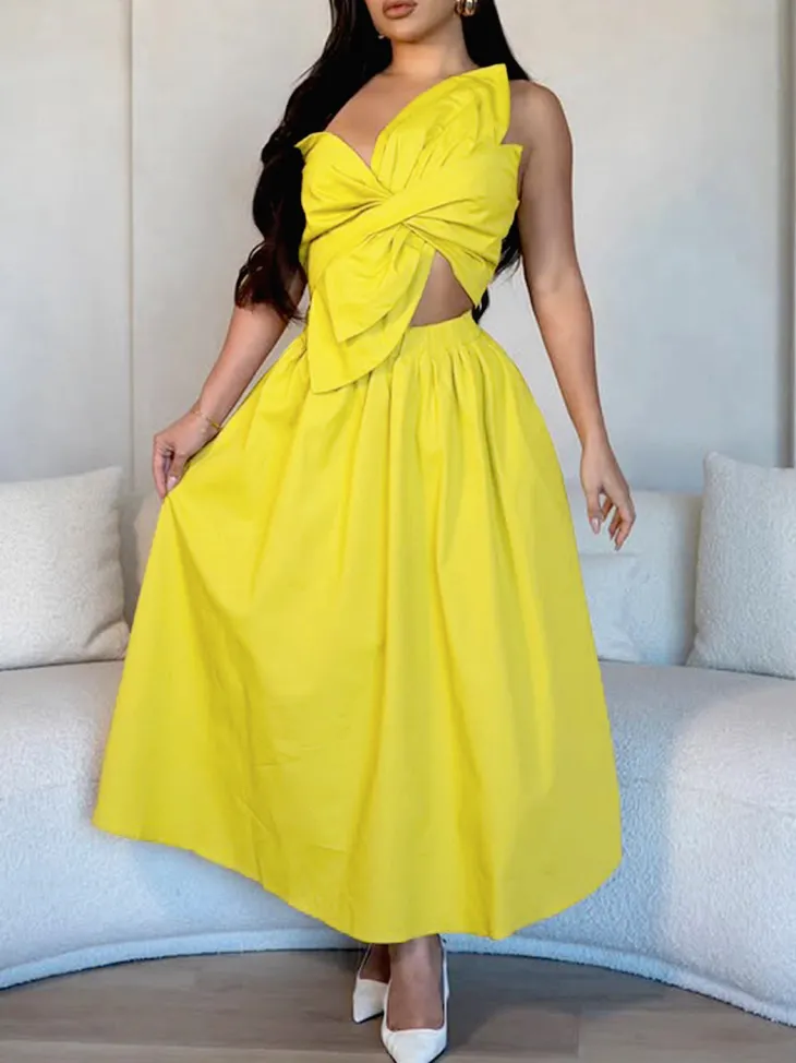 One-Shoulder Ruched Petal Cutout Dress