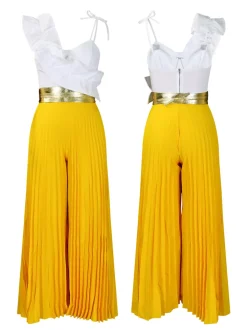One-Shoulder Ruffle Pleated Pants Set