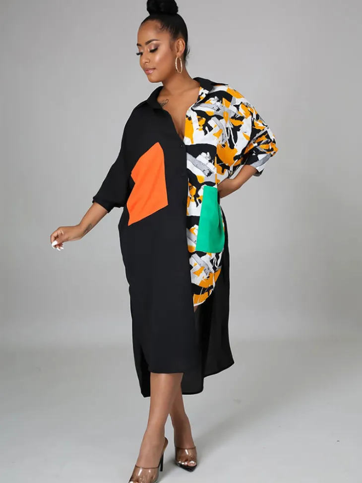 Oversize Irregular Leopard Print Patchwork Shirt Dress