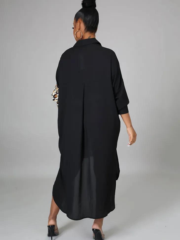 Oversize Irregular Leopard Print Patchwork Shirt Dress