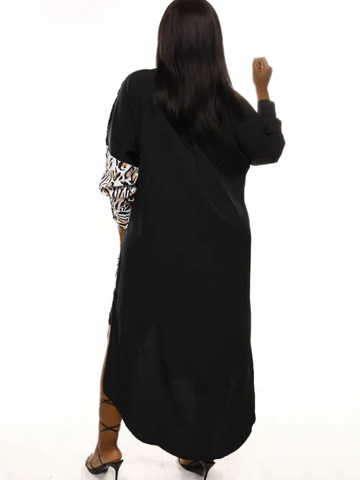 Oversize Irregular Leopard Print Patchwork Shirt Dress