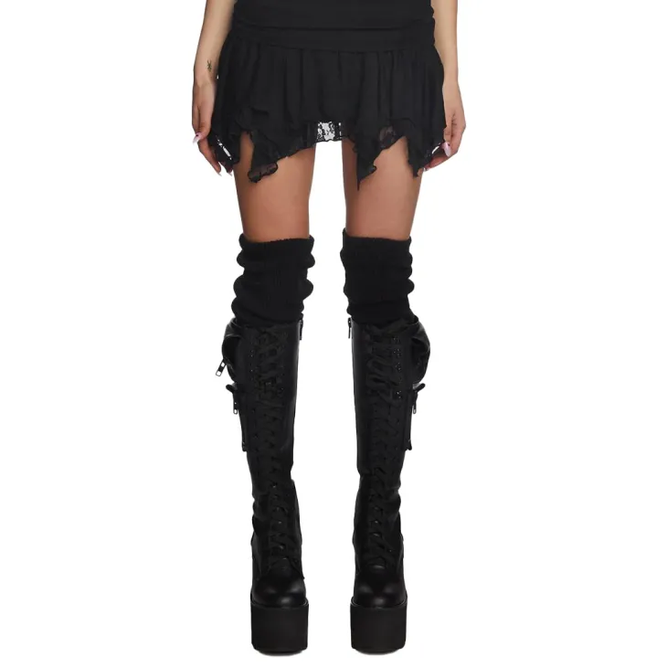 Patchwork Lace Ruffle Pleated Mini Skirt
