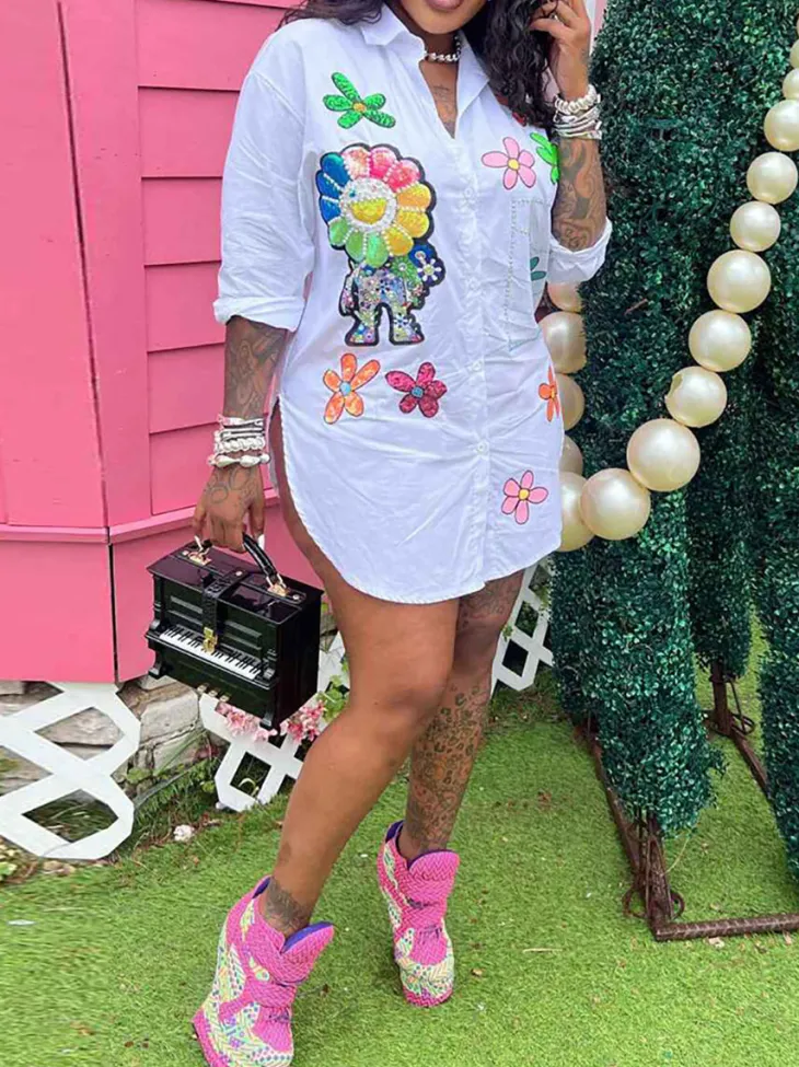 Pearl Floral Print Shirt Dress