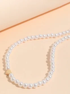 Pearl Heart Pendant Collar Necklace