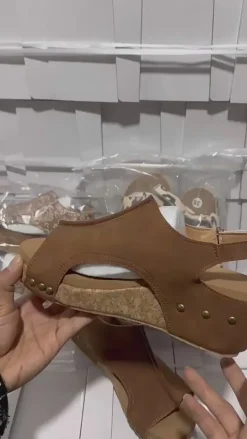 Peep Toe Studded Wedge Roman Sandal
