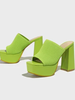 Peep-Toe Knit Platform Heels Slides