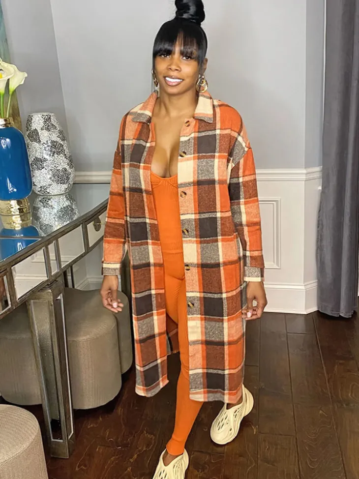 Plaid Button Down Long Shirt Jacket