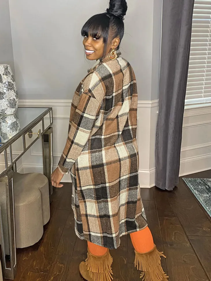 Plaid Button Down Long Shirt Jacket