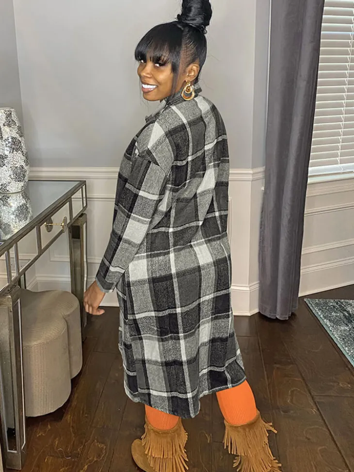 Plaid Button Down Long Shirt Jacket