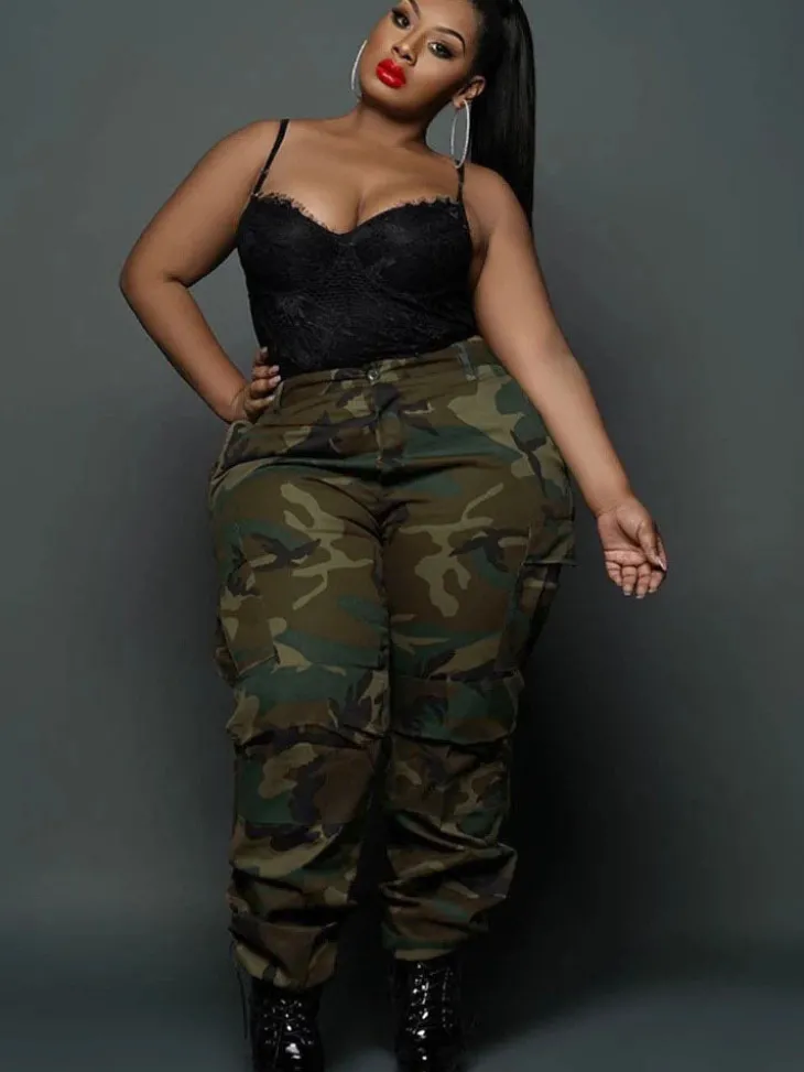 Plus Size Camouflage Print Long Pants