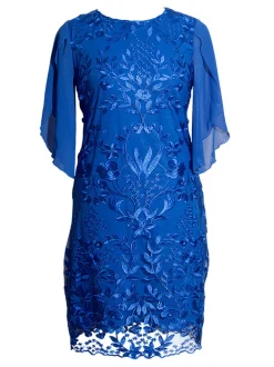 Plus Size Chiffon Floral Embroidered Midi Dress