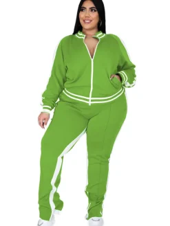 Plus Size Cold Shoulder Jacket Pants Set