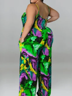 Plus Size Floral Print Strap Jumpsuit with Belt