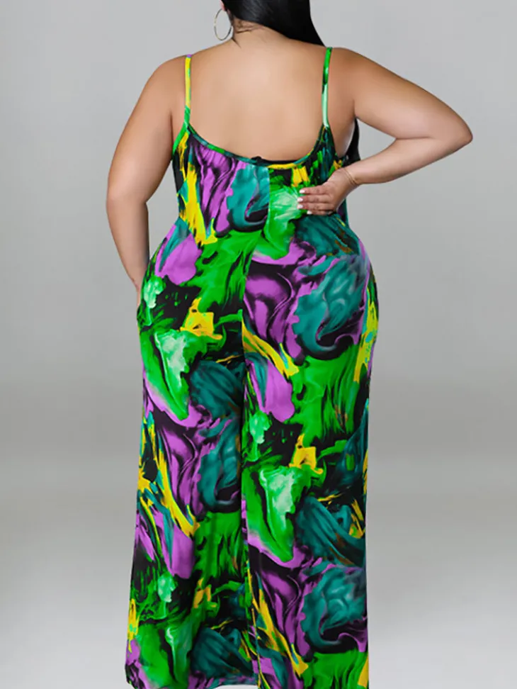 Plus Size Floral Print Strap Jumpsuit with Belt