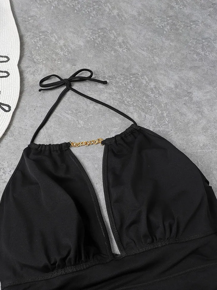 Plus Size Halter Chian Backless Swimsuit