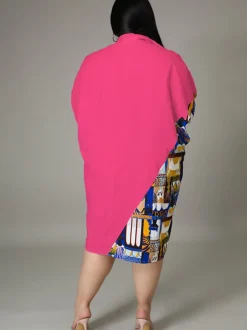 Plus Size Long Sleeve Loose Shirts Midi Dress