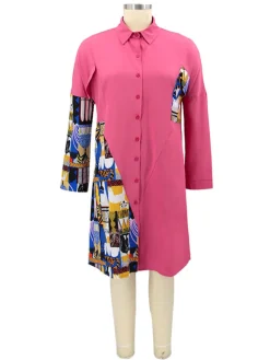 Plus Size Long Sleeve Loose Shirts Midi Dress
