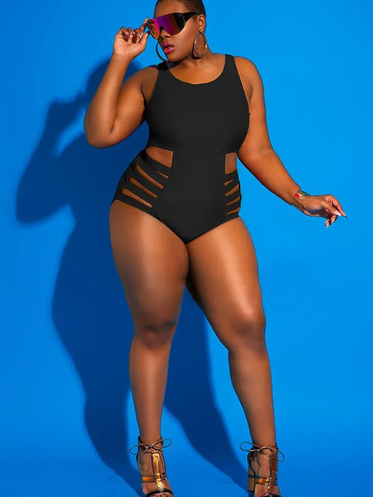 Plus Size One Piece Hollow Out Swimsuit