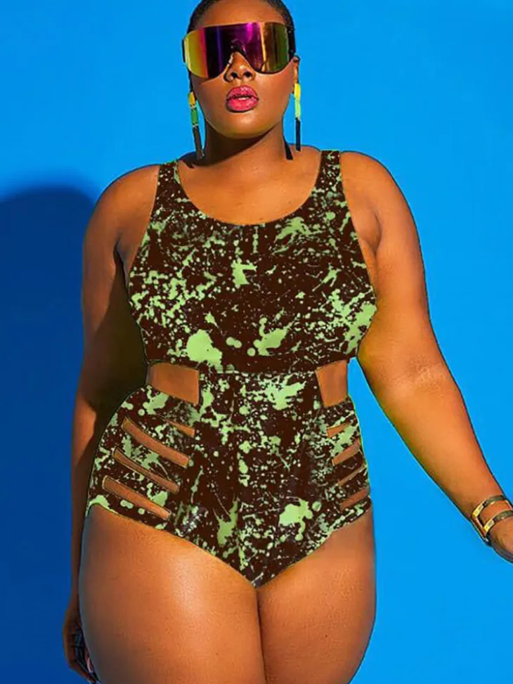 Plus Size One Piece Hollow Out Swimsuit