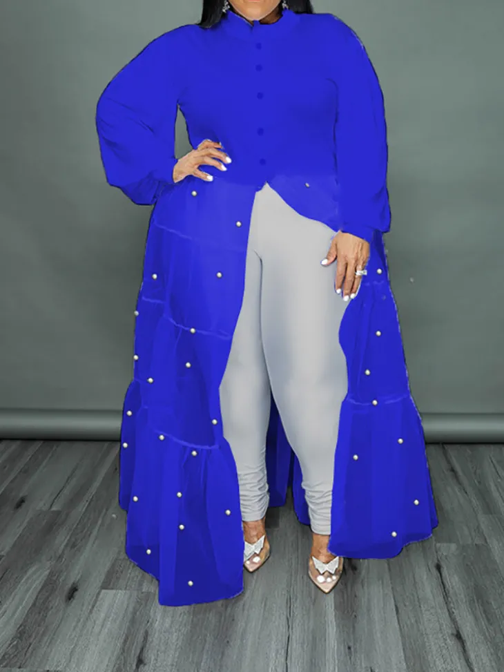 Plus Size Pearl Mesh Patchwork Top