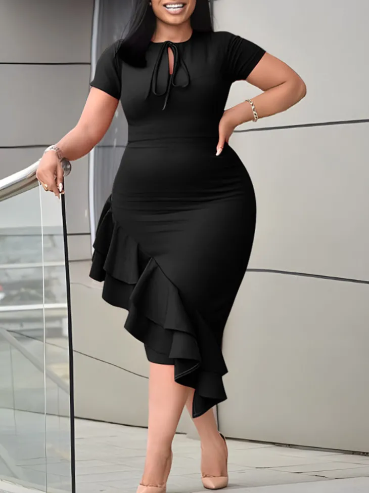Plus Size Ruffle Hem Asymmetrical Dress