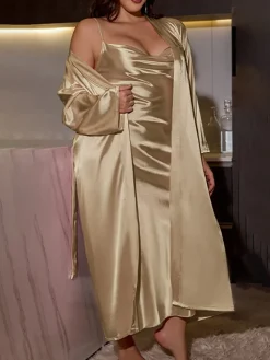 Plus Size Satin Nightgown u0026 Robe Set
