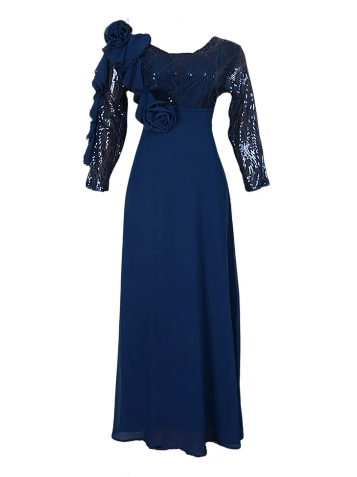 Plus Size Sequin Gown Chiffon Floral Maxi Dress