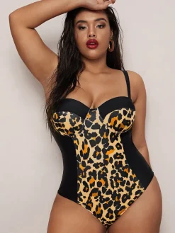 Plus Size Sleeveless Leopard Print Swimsuit