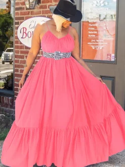 Plus Size Spaghetti Strap Ruffle Beach Maxi Swing Dress