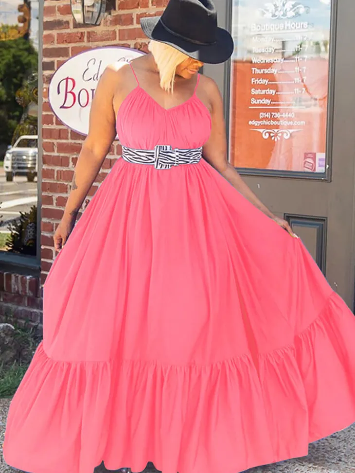 Plus Size Spaghetti Strap Ruffle Beach Maxi Swing Dress