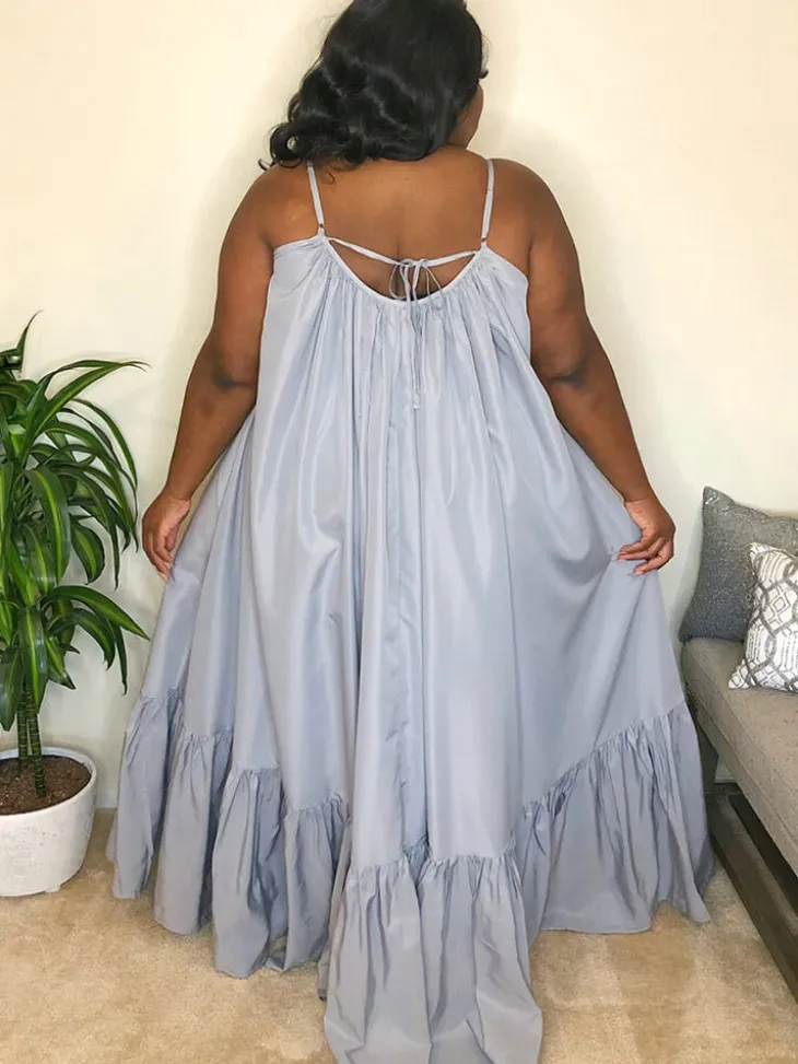 Plus Size Spaghetti Strap Ruffle Beach Maxi Swing Dress