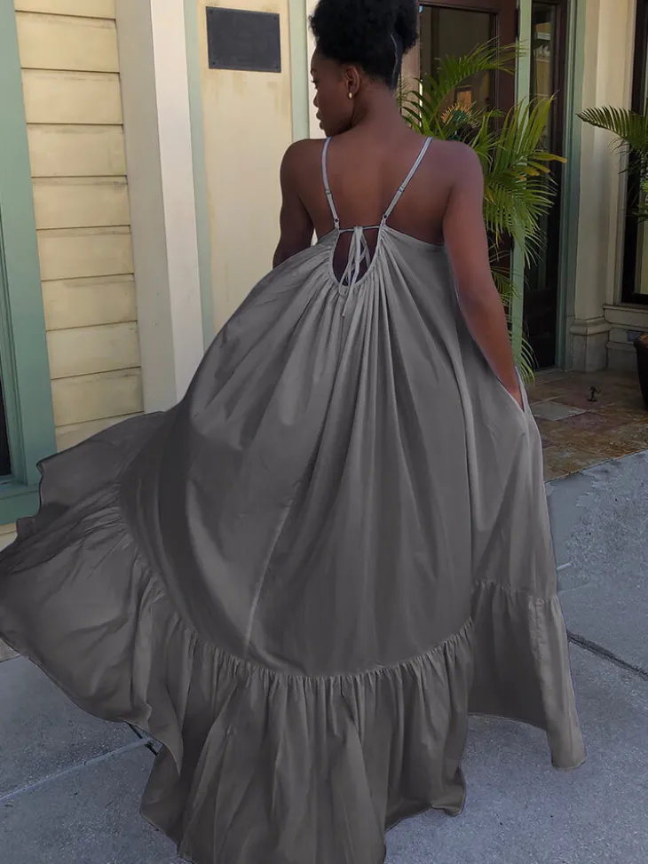 Plus Size Spaghetti Strap Ruffle Beach Maxi Swing Dress