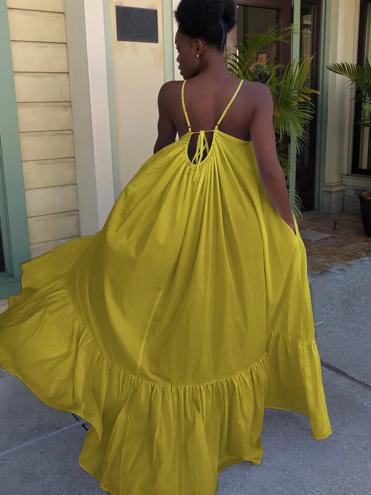 Plus Size Spaghetti Strap Ruffle Beach Maxi Swing Dress