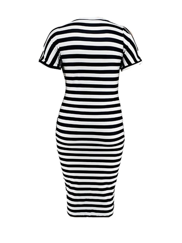 Plus Size Striped Dress with Pockets